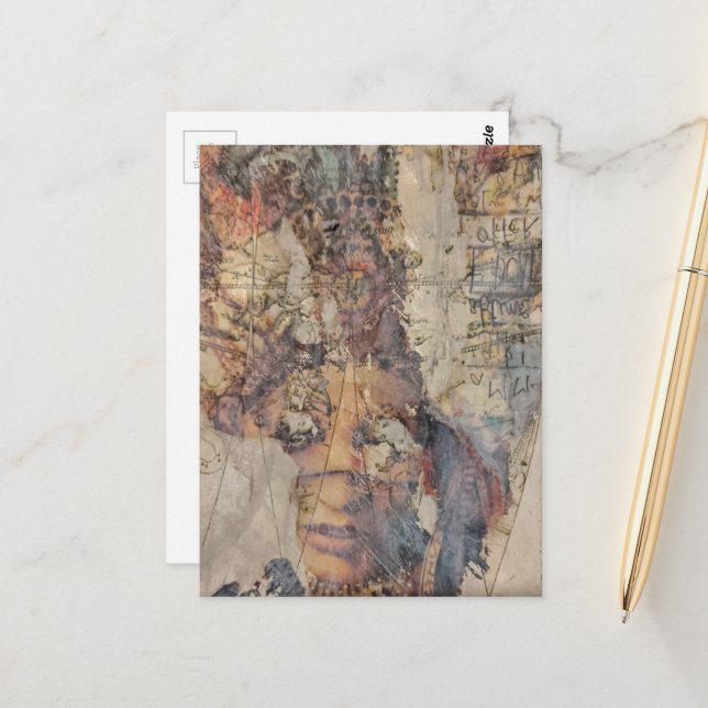 Cartão Postal abstract collage with face mixed media (Frente/Verso In Situ)