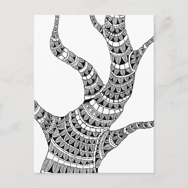Cartão Postal Abstract Curvy Tree Pen Drawing  (Frente)