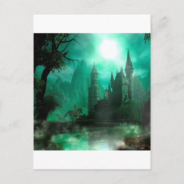 Cartão Postal Abstract Fantasy Jade Moonlight Castle (Frente)