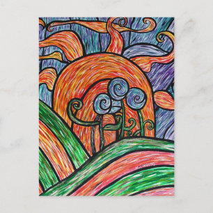 Cartão Postal Abstract Flowers In Sunset Colorful Art Postcard
