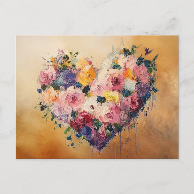 Cartão Postal Abstract Heart Flowers Impressionist Postcard (Frente)