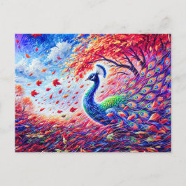 Cartão Postal Abstract Peacock in Autumn Storm in Colorful Oil