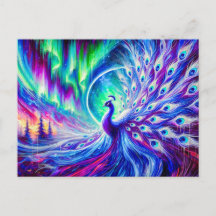 Abstract Peacock in Winter with Northern Lights