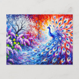 Cartão Postal Abstract Peacock with Four Seasons and Lilac Bush 