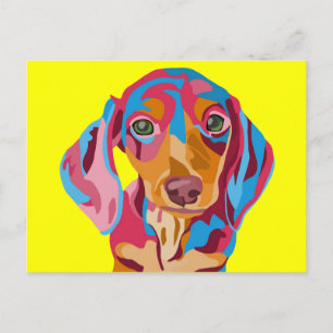Cartão Postal Abstrato Amarelo Dachshund