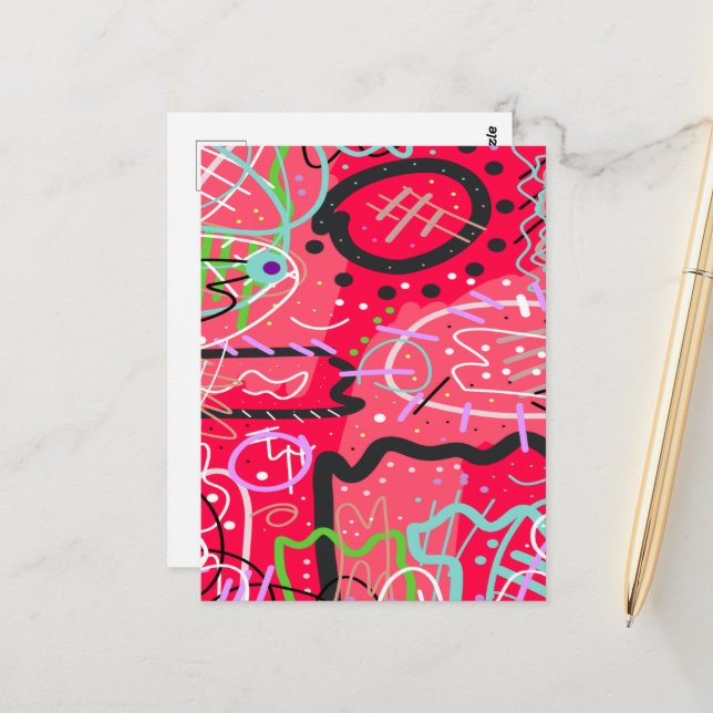 Cartão Postal Abstrato Art em Vermelho (Frente/Verso In Situ)