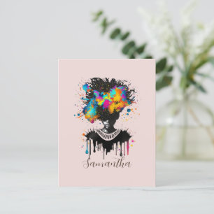 Cartão Postal Abstrato Artista Afro Mulher   Preto e branco