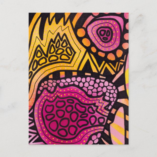 Cartão Postal Abstrato Boho Rosa Amarelo (Frente)
