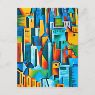 Cartão Postal Abstrato Cityscape Building Skyscrapts Art