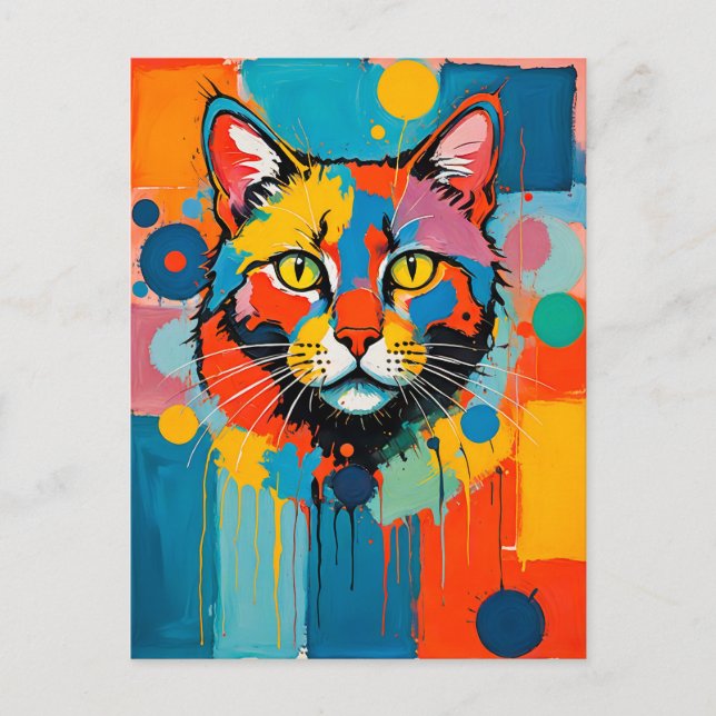 Cartão Postal Abstrato Cubist Cat Art (Frente)