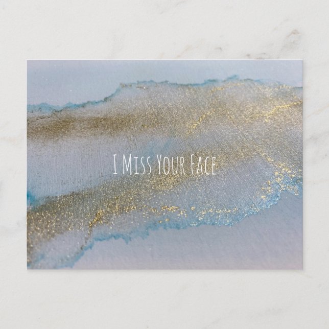 Cartão Postal Abstrato De Álcool Dourado Azul Eu Sinto Falta Do  (Frente)