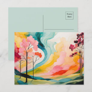 Cartão Postal Abstrato de Aquarela da Primavera Vibrante