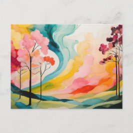 Cartão Postal Abstrato de Aquarela da Primavera Vibrante