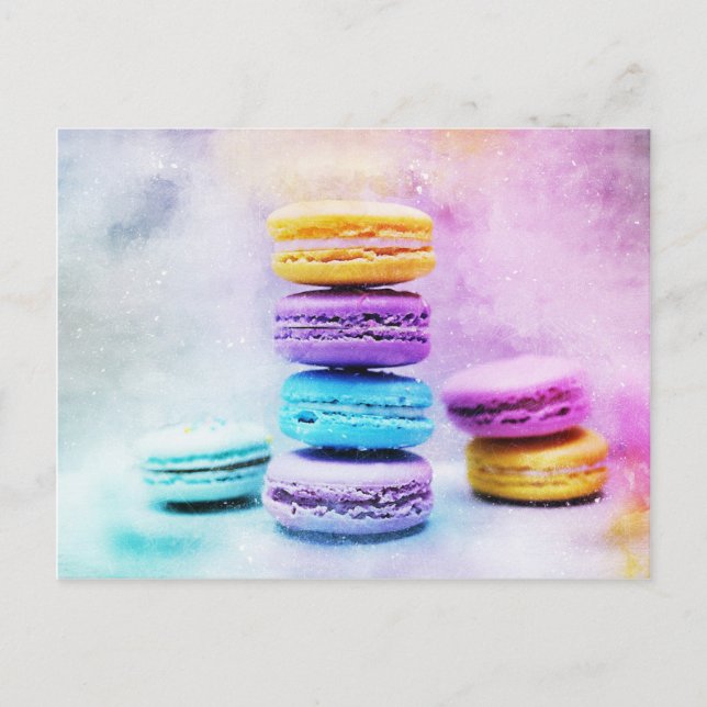 Cartão Postal Abstrato de Comida de Macaroon de Aquarela (Frente)