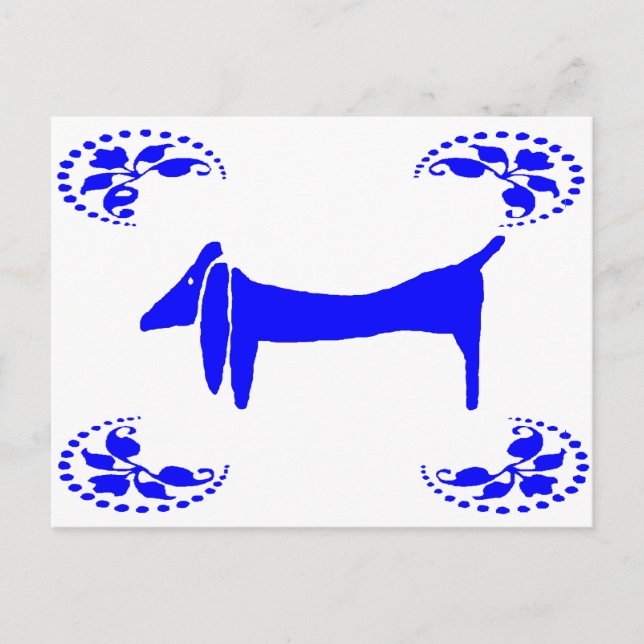 Cartão Postal Abstrato de Dachshund Holandês Azul (Frente)