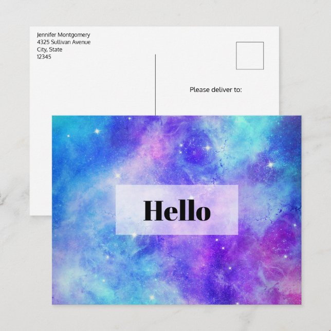 Cartão Postal Abstrato de Espaço de Galáxia Roxo e Azul (Frente/Verso)