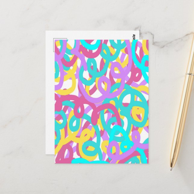 Cartão Postal Abstrato de espirais de Pastel (Frente/Verso In Situ)