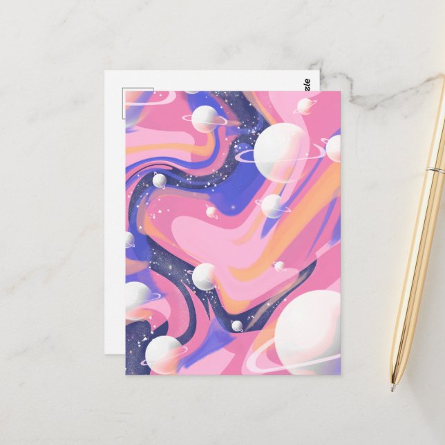 Cartão Postal Abstrato de espiral espacial exterior rosa e roxa (Frente/Verso In Situ)