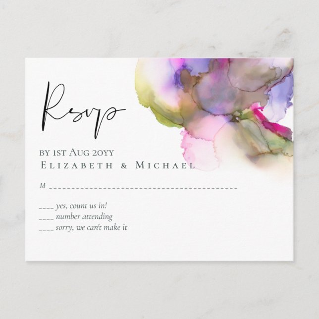 Cartão Postal Abstrato de Orçamento Casamento Roxo-Arco-Íris (Frente)