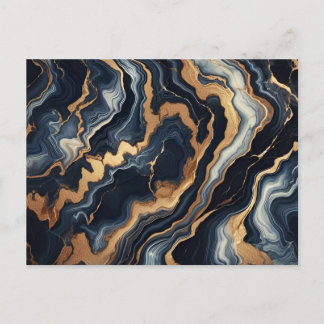 Cartão Postal Abstrato de pintura de mármore azul-marinho e Dour