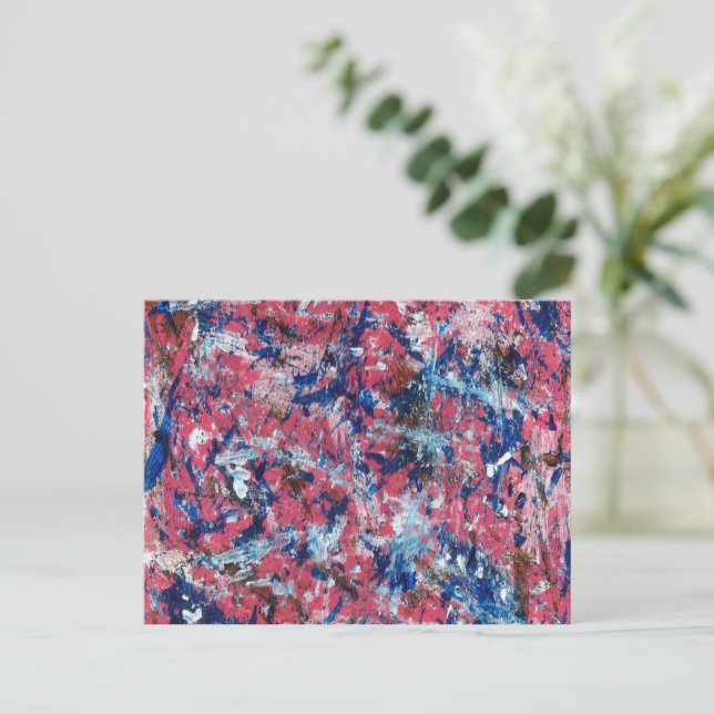 Cartão Postal Abstrato de Splatter Rosa (Em pé/Frente)