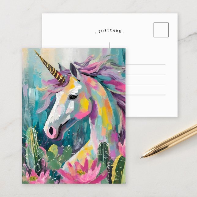 Cartão Postal Abstrato de Whimsical Unicorn e Succults (Criador carregado)