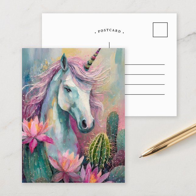 Cartão Postal Abstrato de Whimsical Unicorn e Succults (Criador carregado)