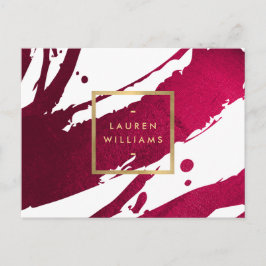 Cartão Postal Abstrato Deep Ruby Red Brushstrokes