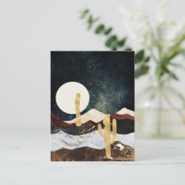 Cartão Postal Abstrato Desert Night Sky com Ouro Cactus