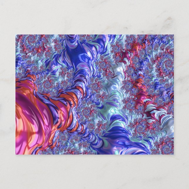 Cartão Postal Abstrato Digital Fractal Colorido Trippy Groovy (Frente)