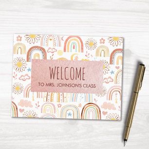 Cartão Postal Abstrato dos arco-íris e flores margaridas colorid