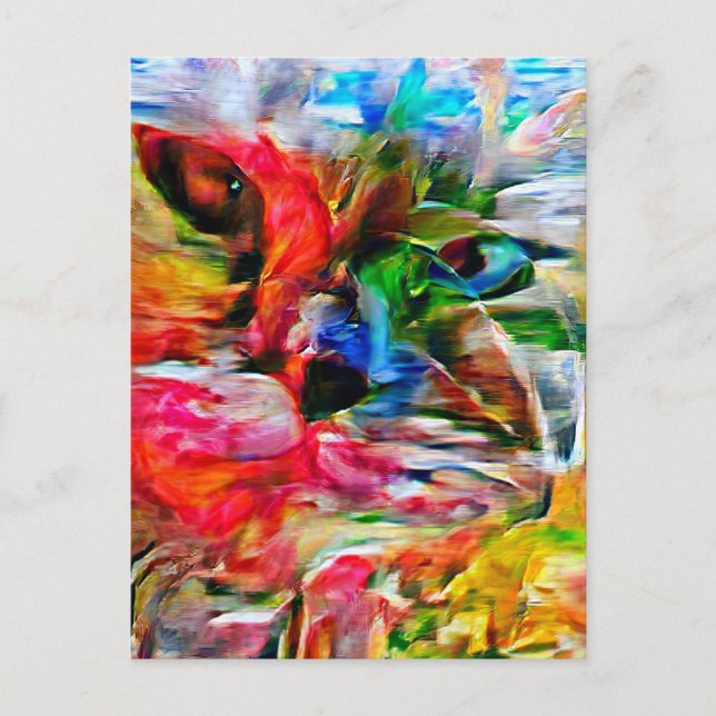 Cartão Postal Abstrato Expressionista Colorida Cat Art Impressão (Frente)