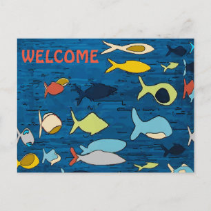 Cartão Postal Abstrato Fish,BEM-VINDO, adicionar texto