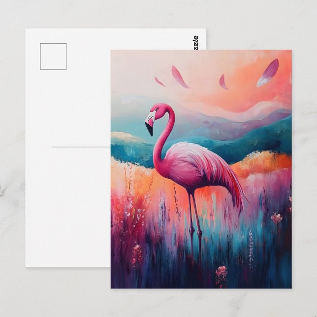 Cartão Postal Abstrato Flamingo Oil Painting (Frente/Verso)