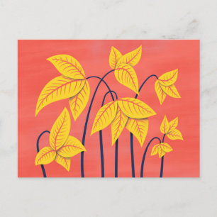 Cartão Postal Abstrato Flores Corais Amarelo Amarelo Arte Geomé