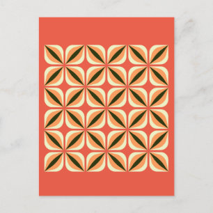 Cartão Postal Abstrato Geométrico Deixa Flores Laranja Vermelho