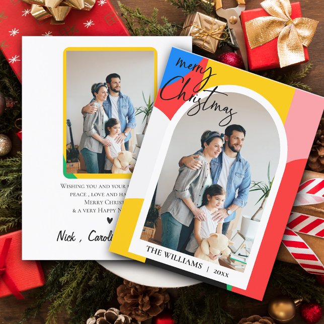 Cartão Postal Abstrato Geométrico Foto de Padrão Feliz Natal (Abstract Geometric Pattern Photo Merry Christmas Postcard)