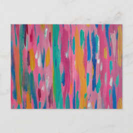 Cartão Postal Abstrato Impressão de Brushstrokes Rosa