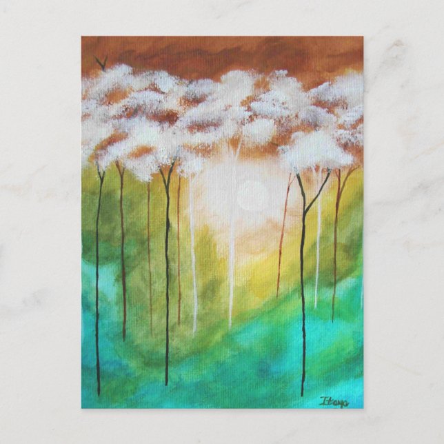 Cartão Postal Abstrato Landscape Art Dawn Light Skinny Trees (Frente)