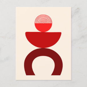 Cartão Postal Abstrato Modern Art Geometrics Shapes Red