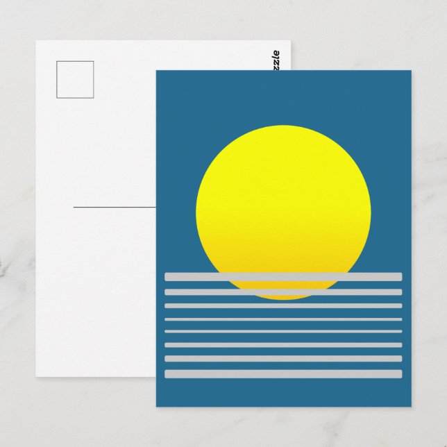 Cartão Postal Abstrato Orange Sun e Sea Landscape (Frente/Verso)