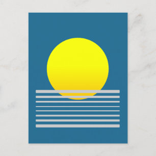 Cartão Postal Abstrato Orange Sun e Sea Landscape