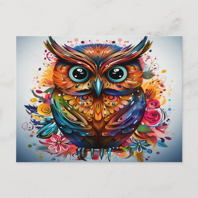Cartão Postal Abstrato Owl Bird Art (Frente)