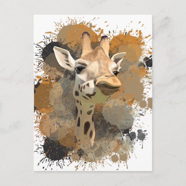 Cartão Postal Abstrato Paint Splatter da African Willife Giraffe (Frente)