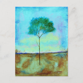 Cartão Postal Abstrato Paisagem Arte Solitária Pintura em Árvore