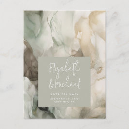 Cartão Postal Abstrato Pintado Modern Sage Green Salvar a Data