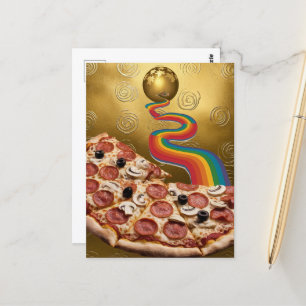 Cartão Postal Abstrato Pizza Rainbow Dourado Spirals Sci-fi