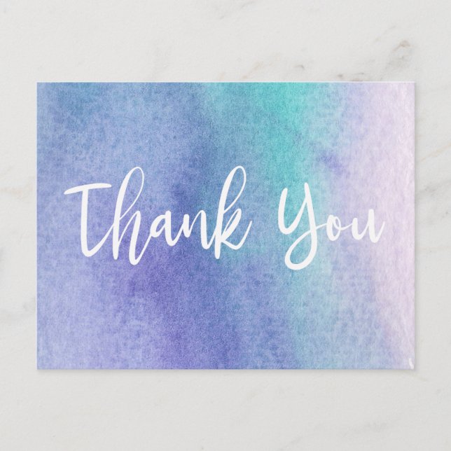 Cartão Postal Abstrato Purple e Blue Watercolor Obrigado (Frente)