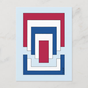 Cartão Postal Abstrato retângulo em vermelho, branco e azul
