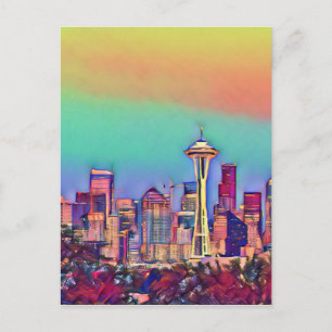 Cartão Postal Abstrato Seattle Skyline